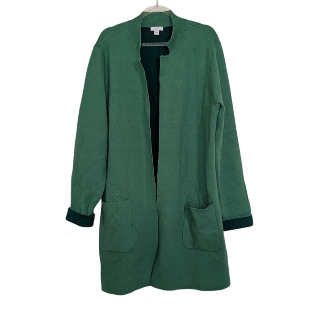 J Jill Sweater Blazer Womens Size Large Green Notch Collar Open Front Jacket